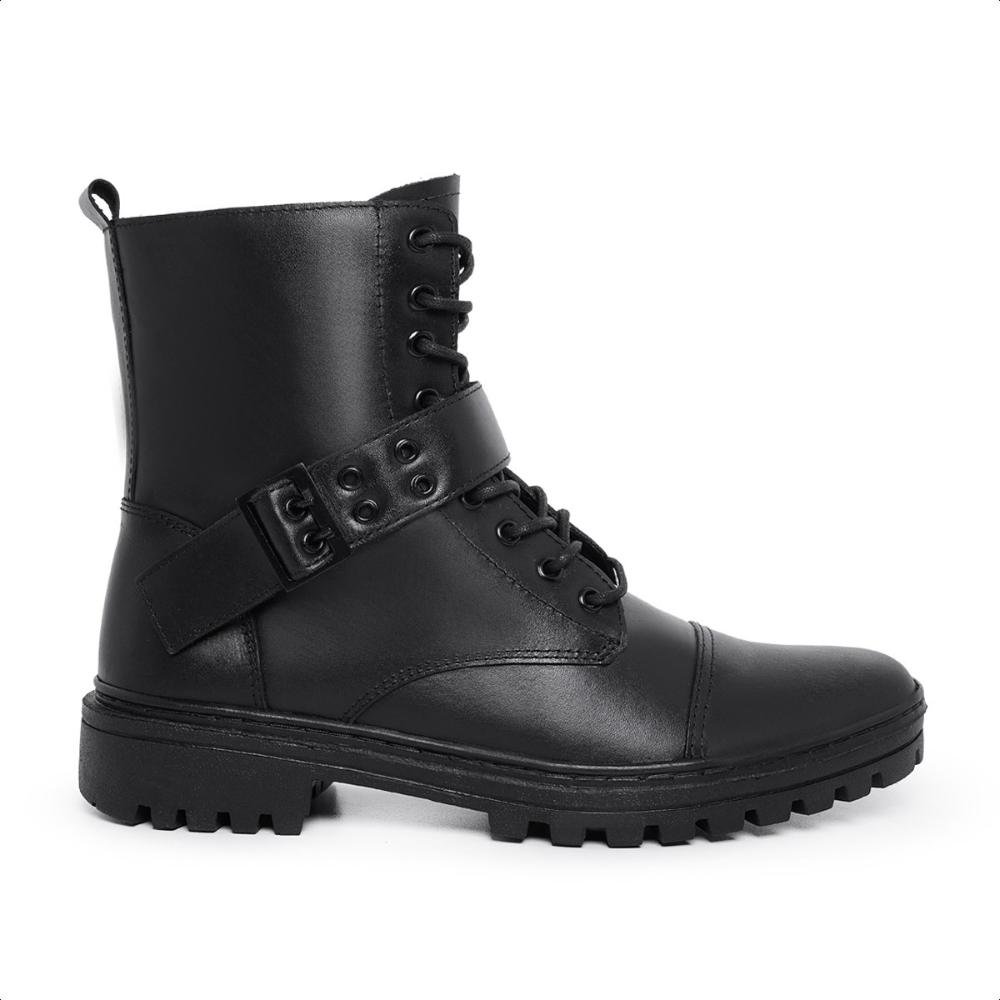 Bota Coturno Masculina Couro Cano Médio Com Fivela Preto 3