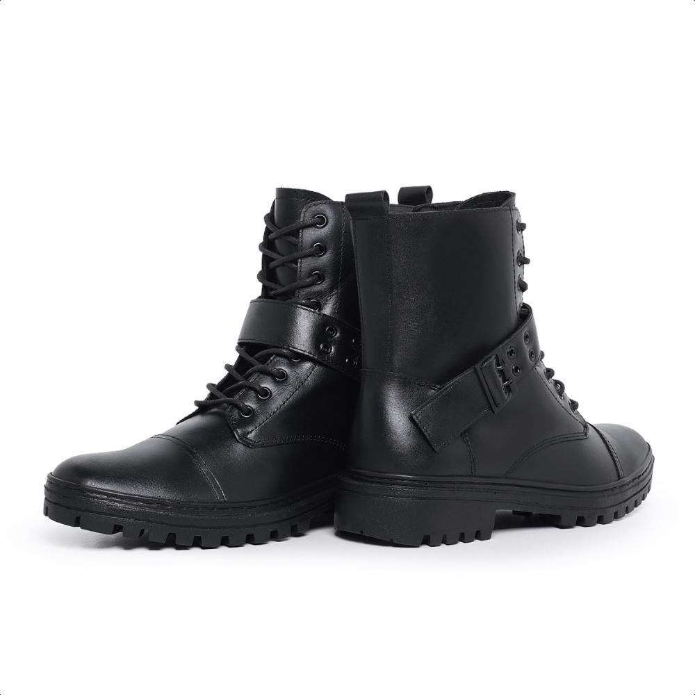 Bota Coturno Masculina Couro Cano Médio Com Fivela Preto 5