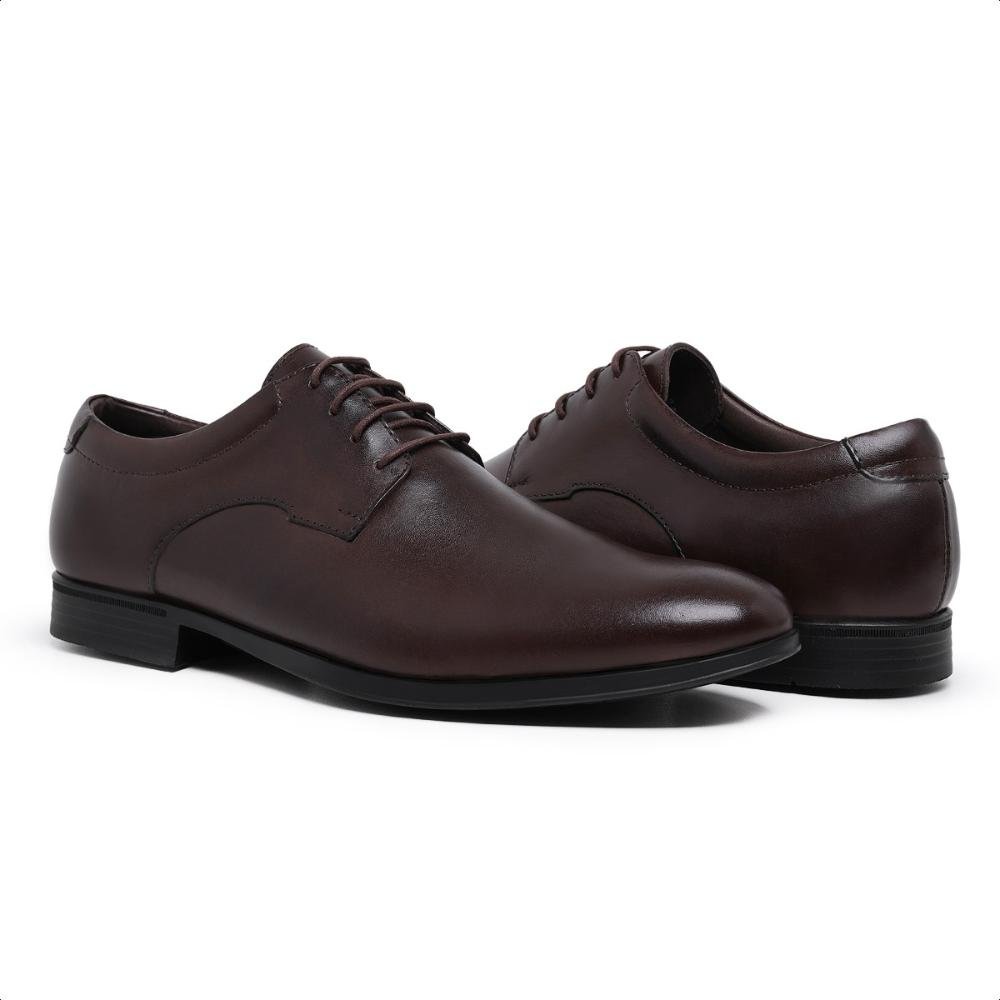 Sapato Social Masculino Couro Confortável Com Cadarços Marrom Escuro 3