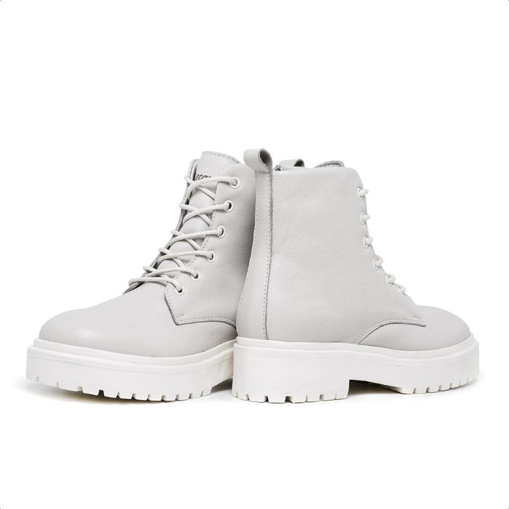 Bota Coturno Feminina Tratorada Com Cadarço Couro Off White 2