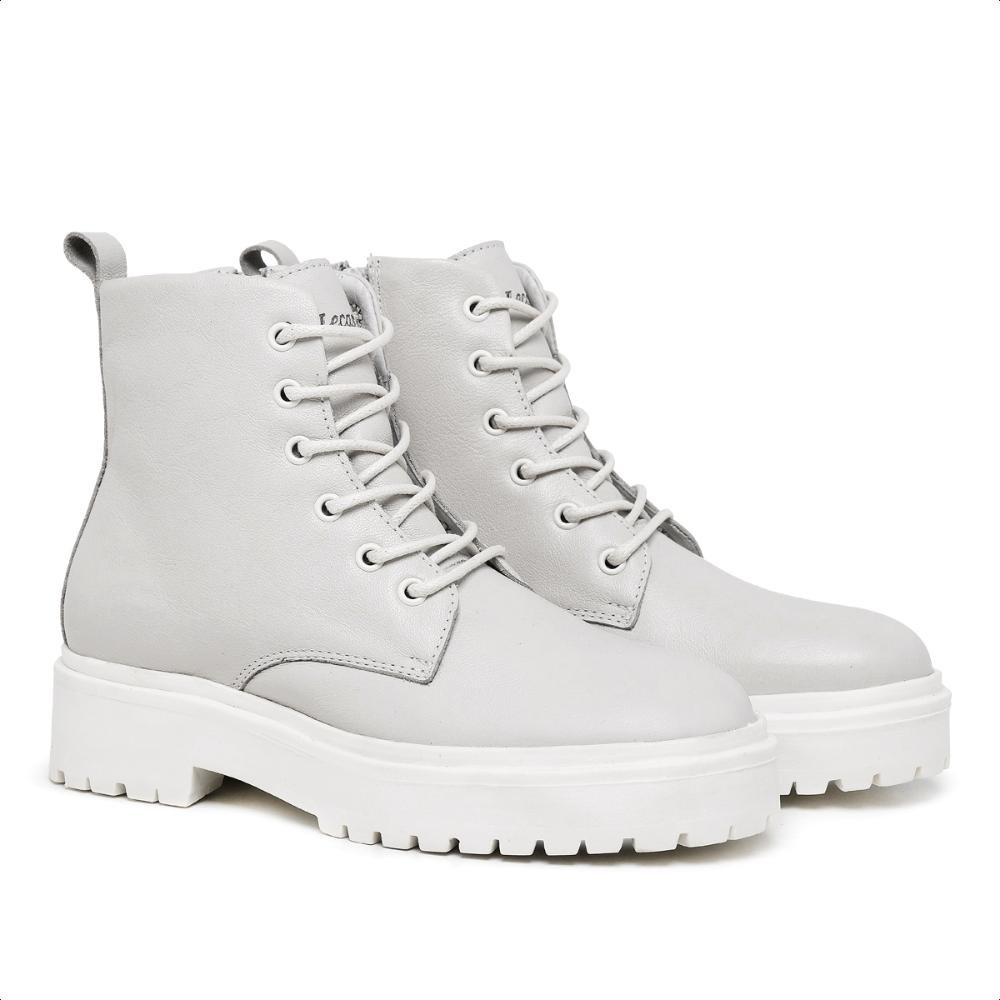 Bota Coturno Feminina Tratorada Com Cadarço Couro Off White 3