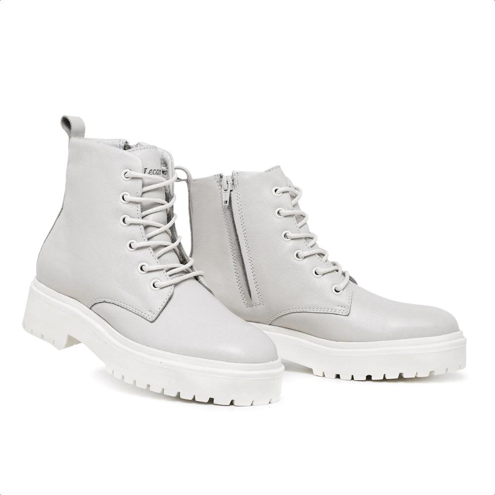 Bota Coturno Feminina Tratorada Com Cadarço Couro Off White 4