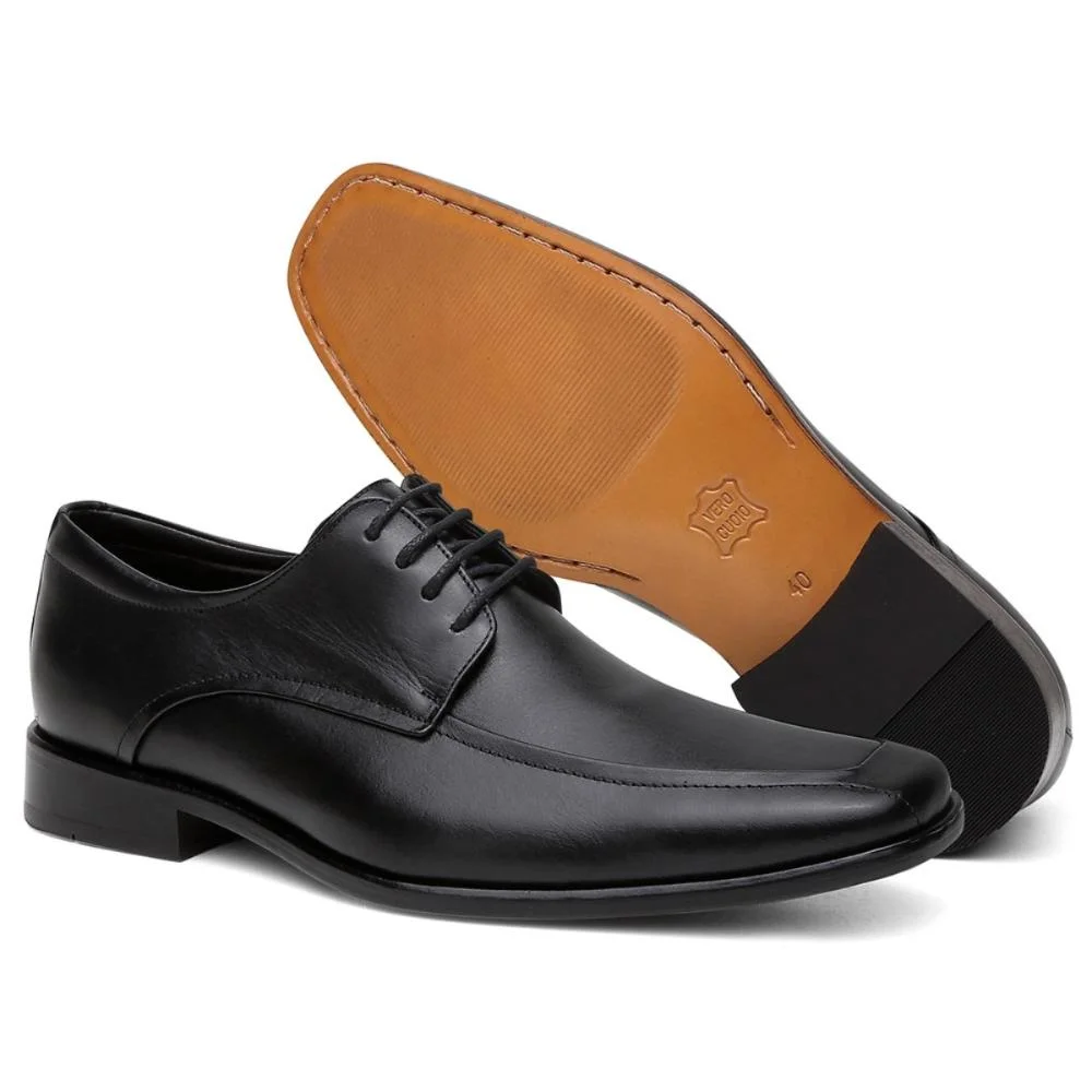 Sapato Social Derby Masculino Couro Elegância Moderno Preto 3