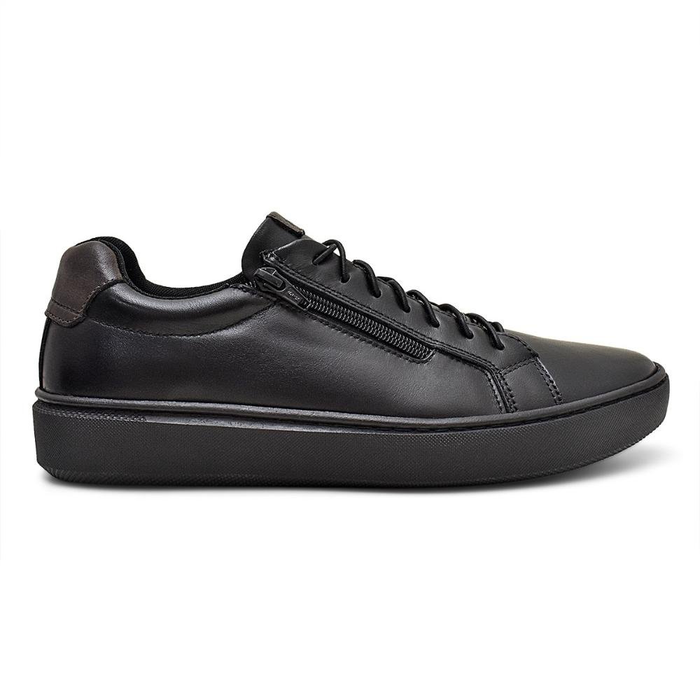 Tênis New Black Masculino Couro Conforto Zíper Lateral Preto