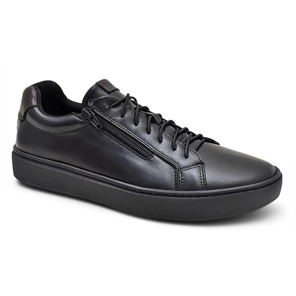 Tênis New Black Masculino Couro Conforto Zíper Lateral Preto 2