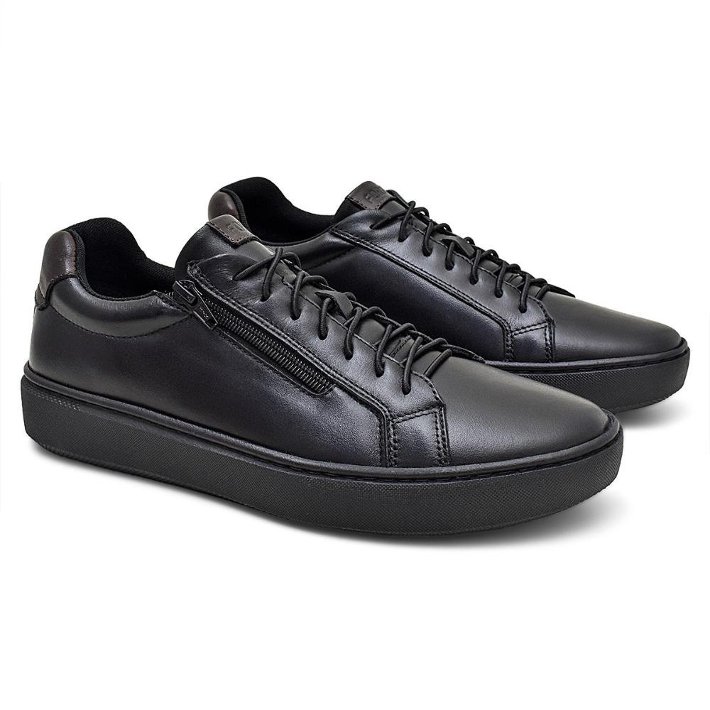 Tênis New Black Masculino Couro Conforto Zíper Lateral Preto 3