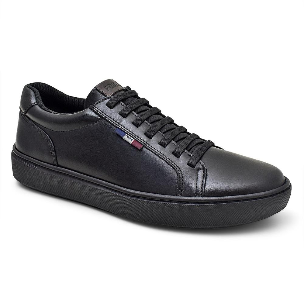 Tênis New Black Masculino Couro Cadarço Casual Preto 2