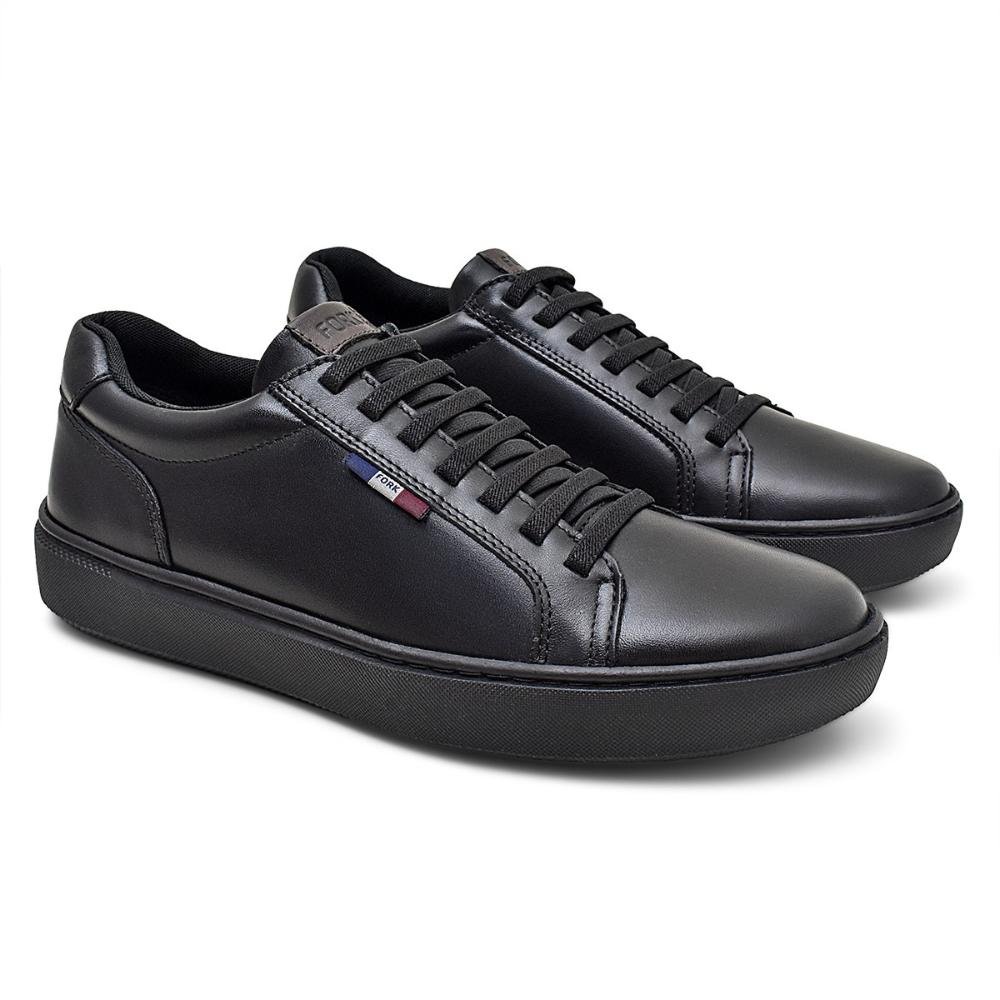 Tênis New Black Masculino Couro Cadarço Casual Preto 3