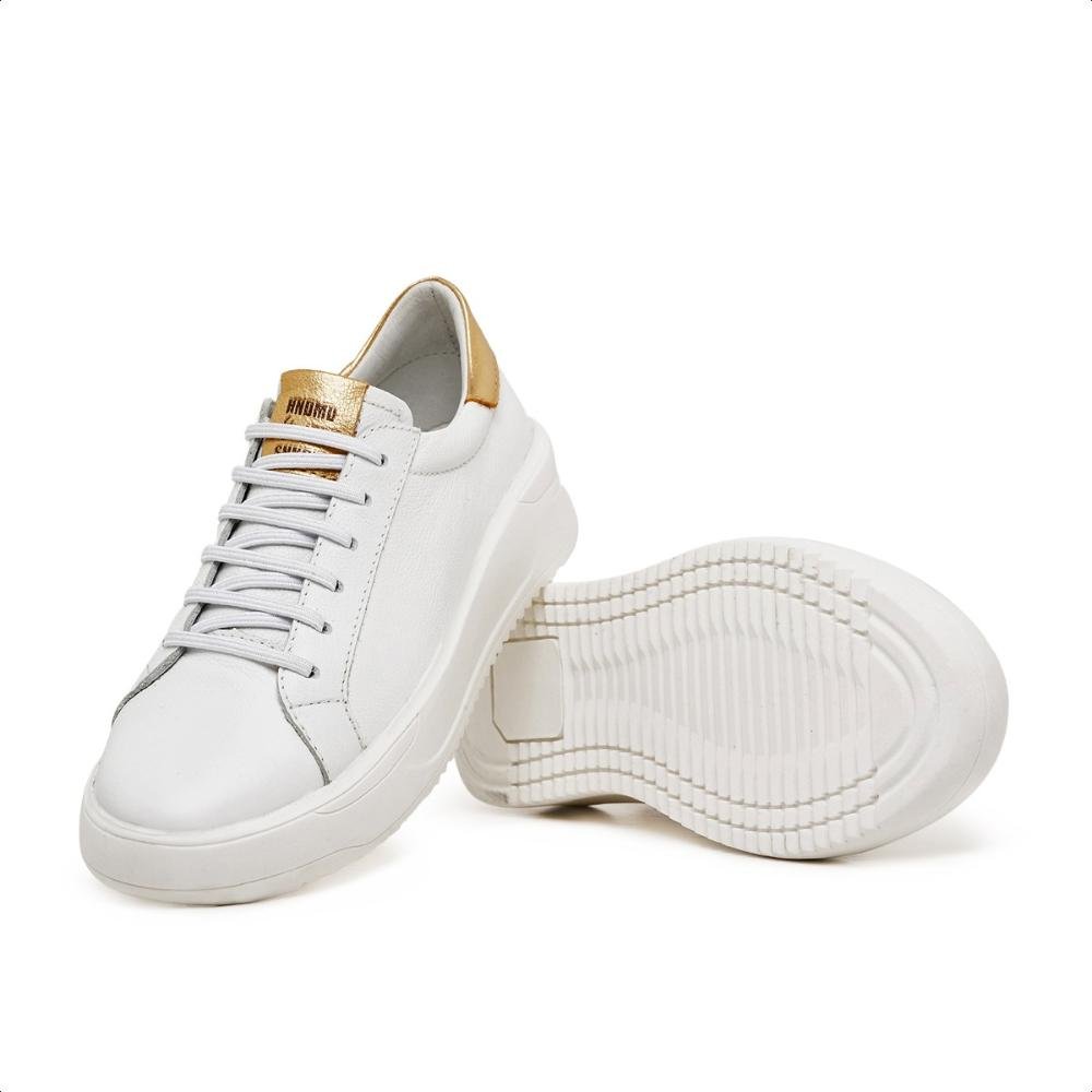 Tênis Feminino Couro Casual Confortável Detalhes Branco 4