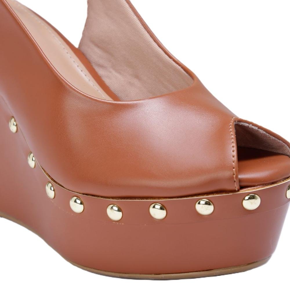 Sandália Anabela Feminina Salto Alto Studs Marrom 2