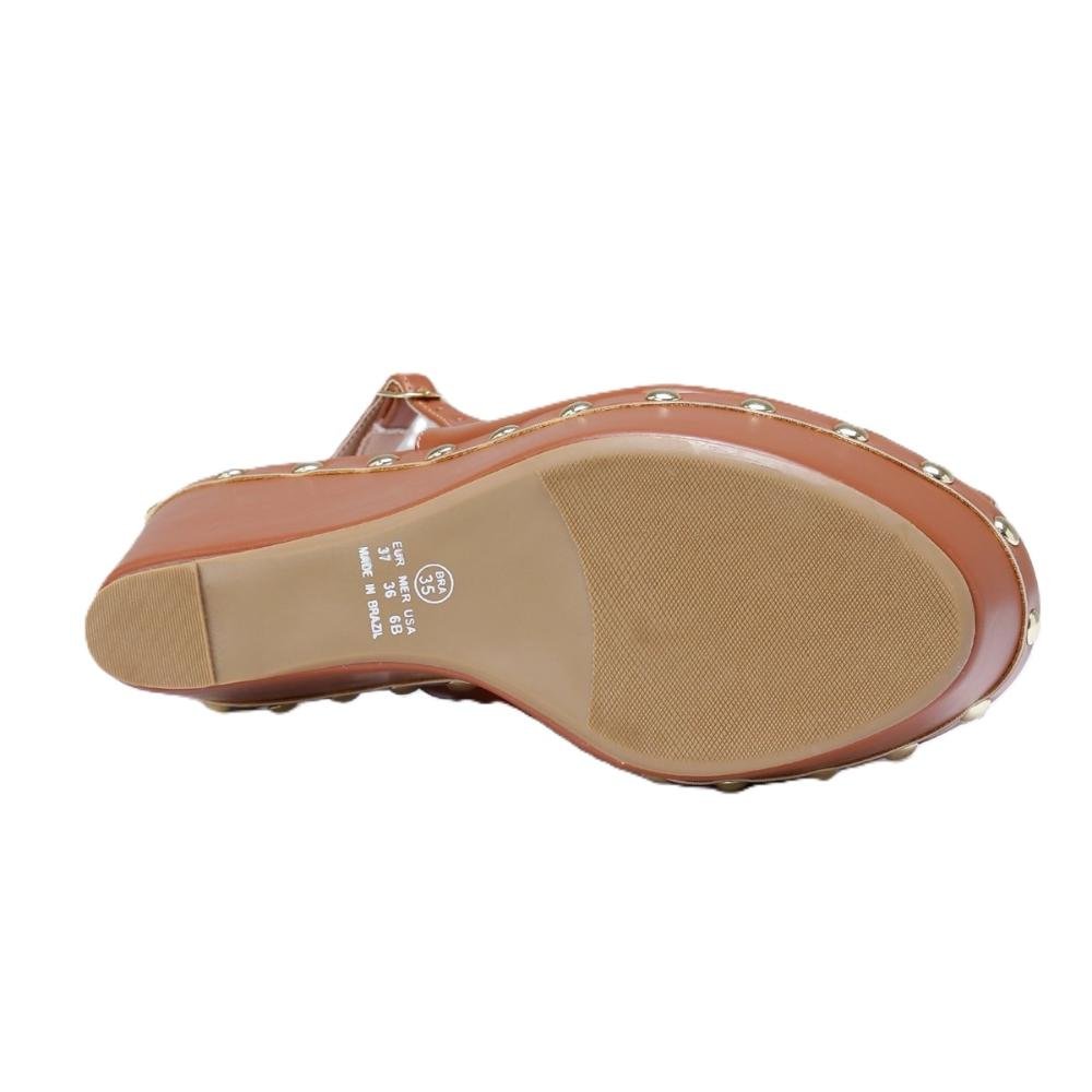 Sandália Anabela Feminina Salto Alto Studs Marrom 6