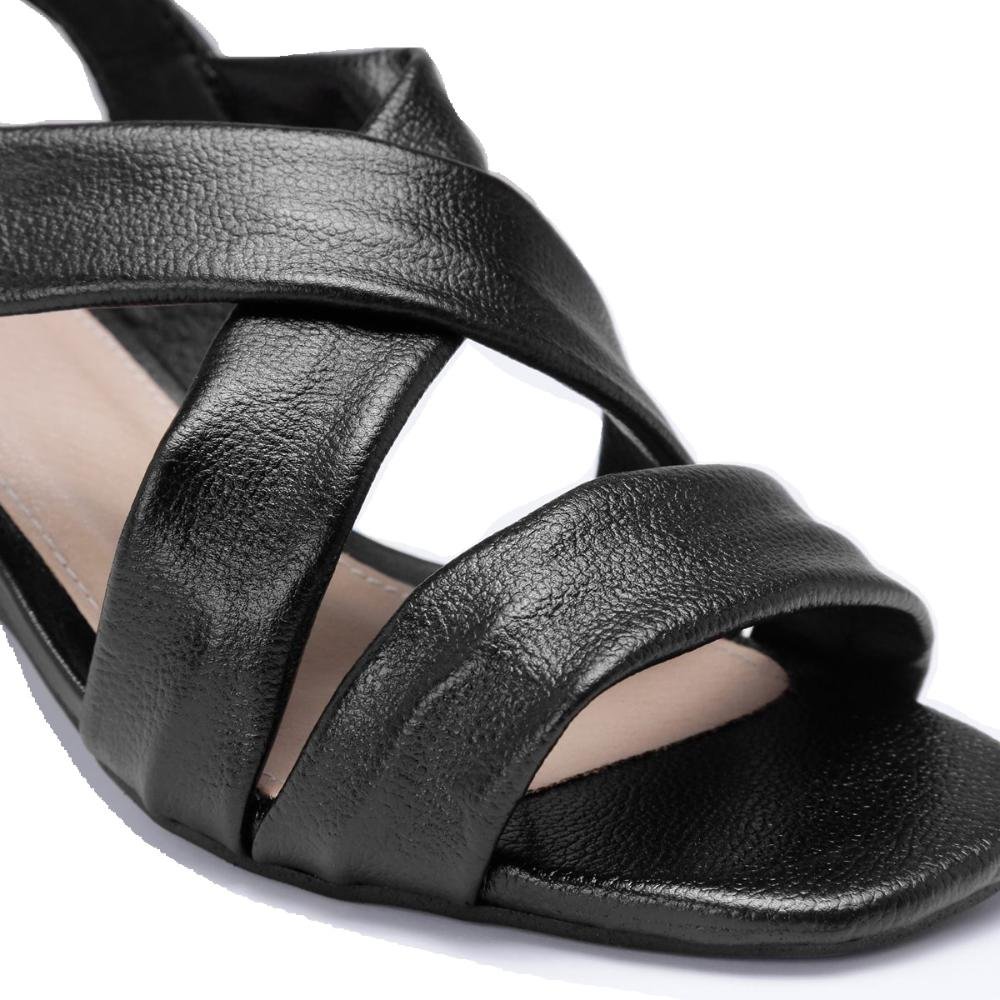 Sandália Salto Bloco Tiras Couro Feminino Preto 2