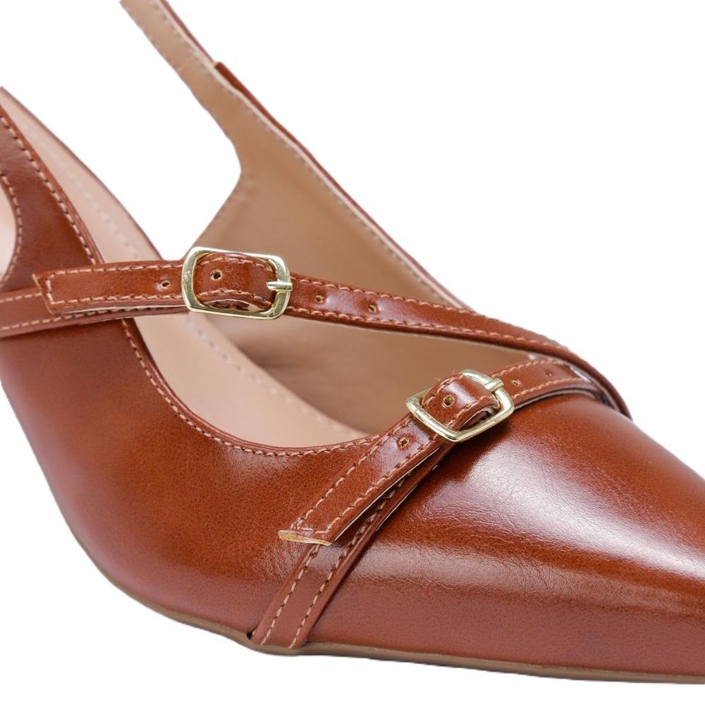 Scarpin Slingback Feminino Bico Salto Fino Marrom 2