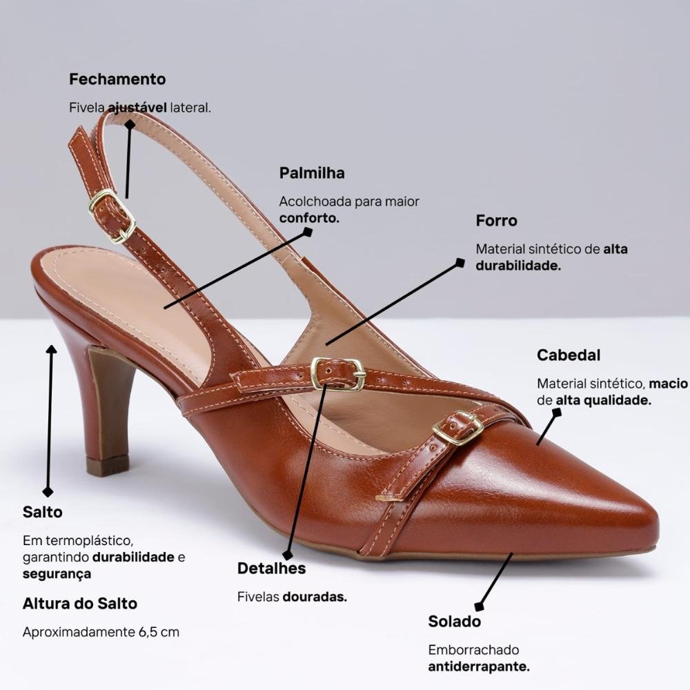 Scarpin Slingback Feminino Bico Salto Fino Marrom 7