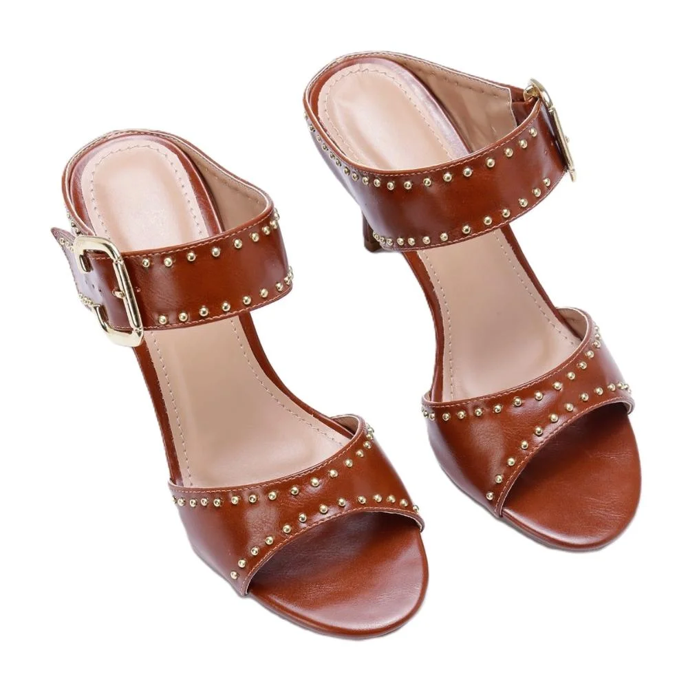 Mule Salto Fino Feminina Tacha Fivela Marrom 5