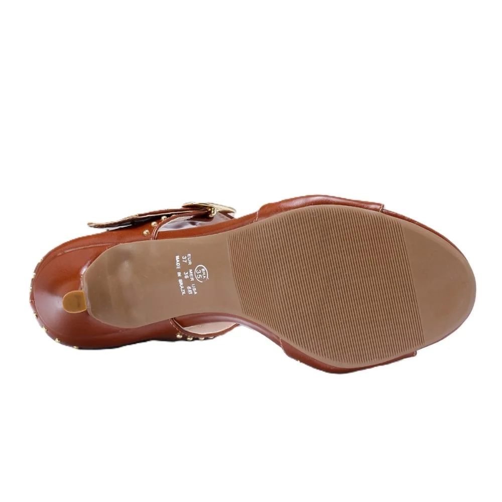 Mule Salto Fino Feminina Tacha Fivela Marrom 6