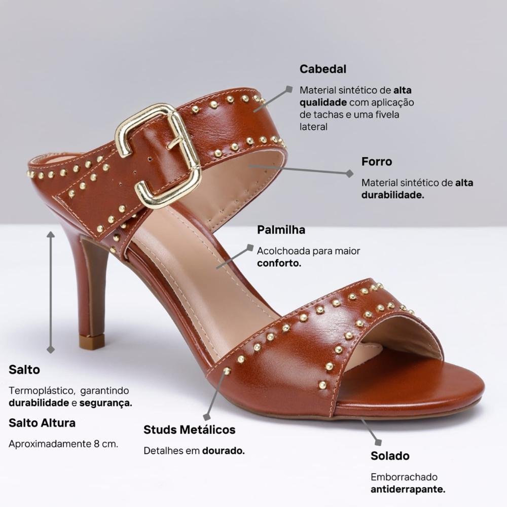 Mule Salto Fino Feminina Tacha Fivela Marrom 7
