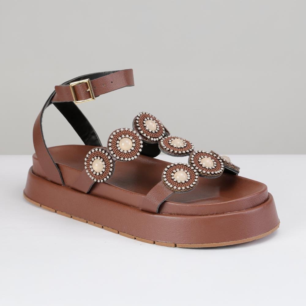 Sandália Flatform Pedraria Feminina Strass Marrom 2