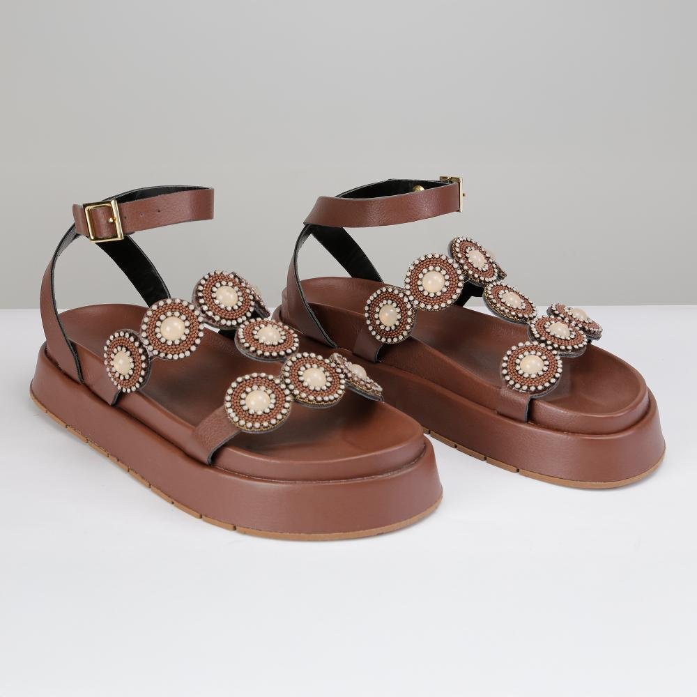 Sandália Flatform Pedraria Feminina Strass Marrom 3