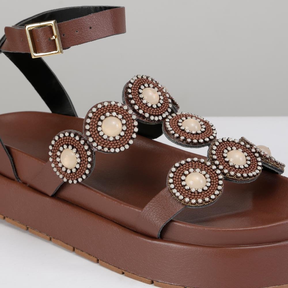 Sandália Flatform Pedraria Feminina Strass Marrom 4
