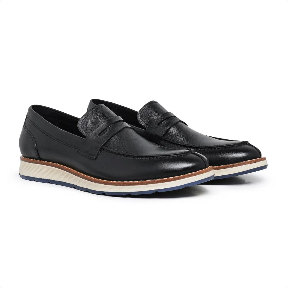 Sapato Casual Masculino Couro Nobre Palmilha Gel Conforto Preto 2