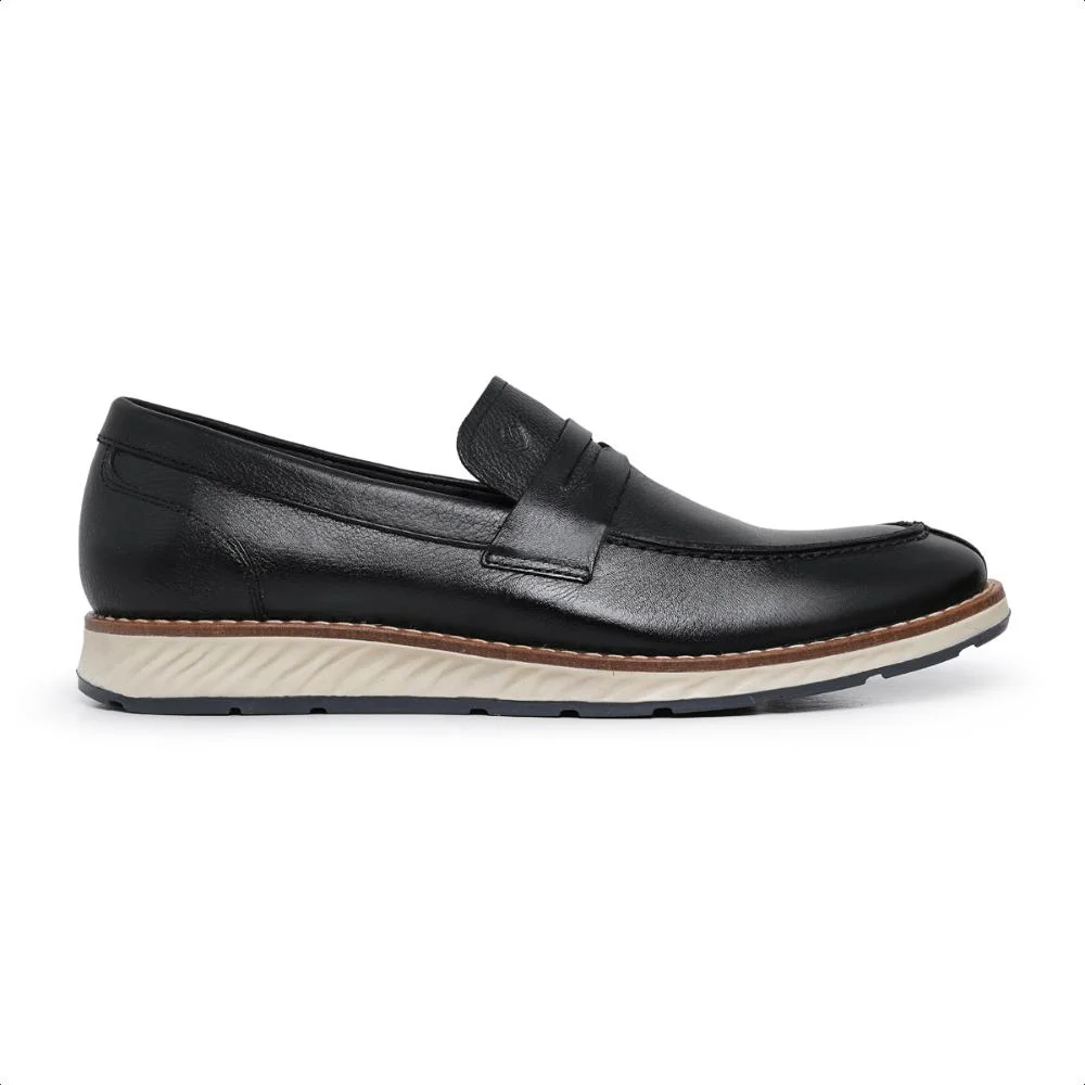 Sapato Casual Masculino Couro Nobre Palmilha Gel Conforto Preto 3