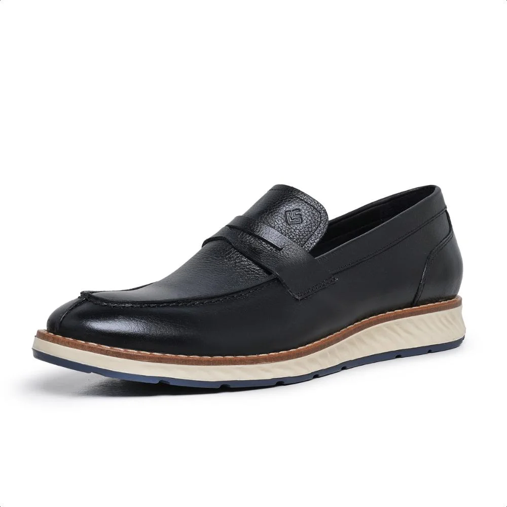 Sapato Casual Masculino Couro Nobre Palmilha Gel Conforto Preto 4