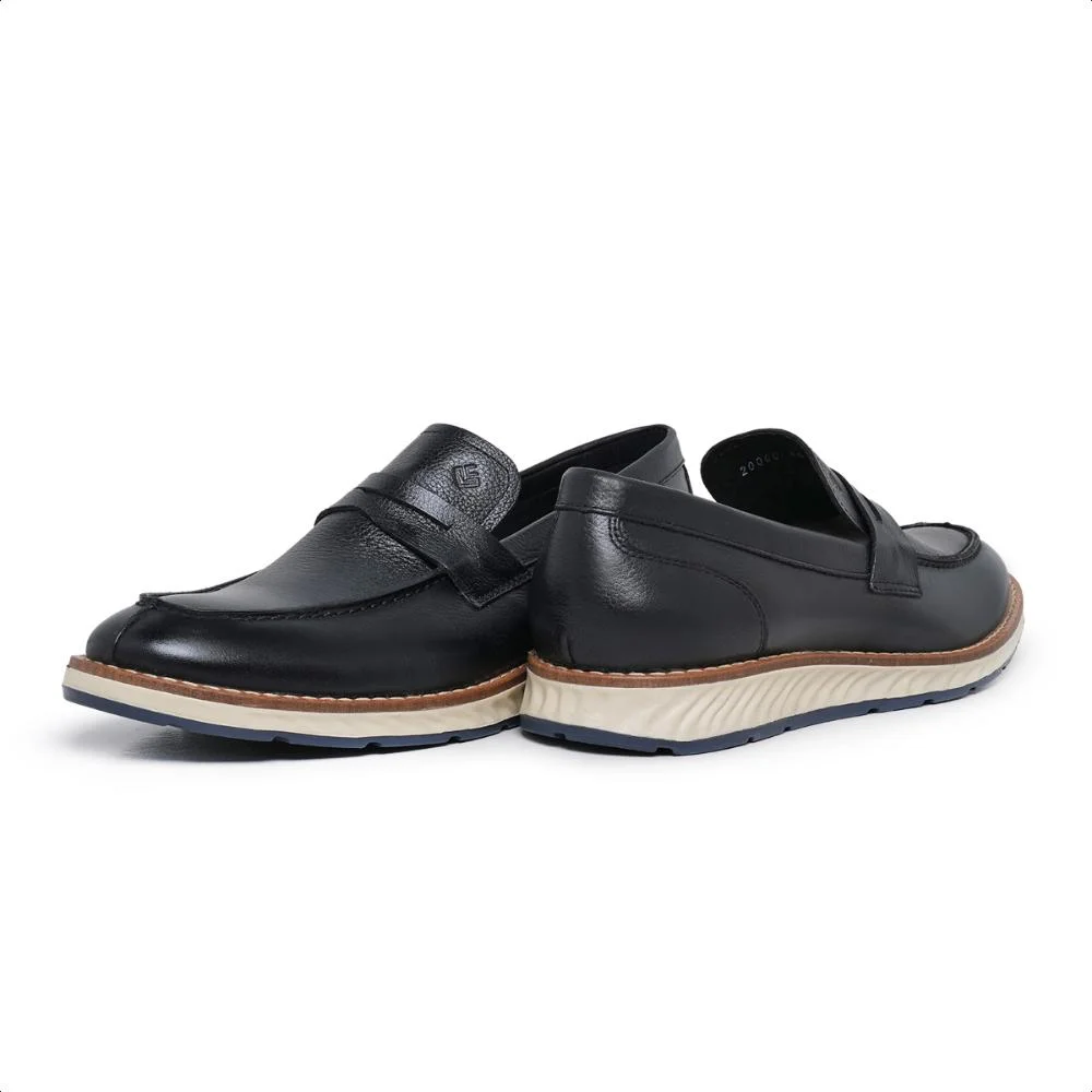Sapato Casual Masculino Couro Nobre Palmilha Gel Conforto Preto 5