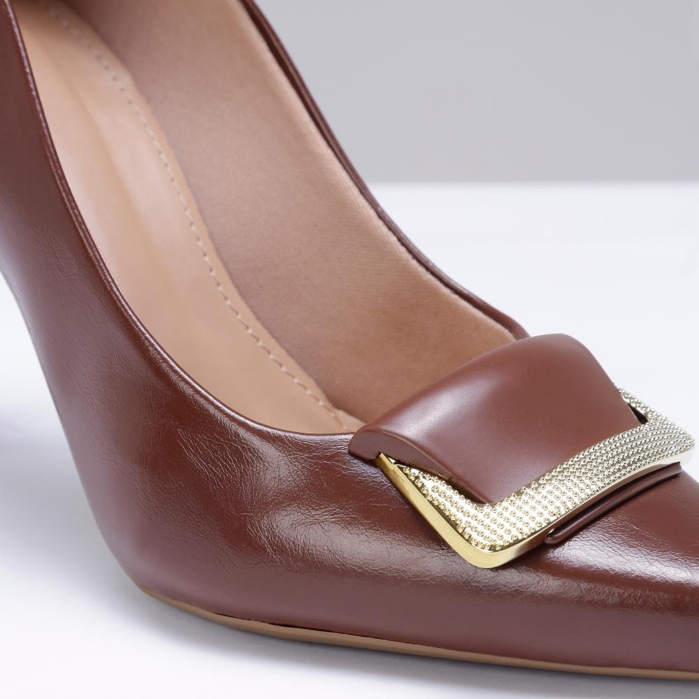 Sapato Feminino Scarpin Elegante Confortável Marrom 3