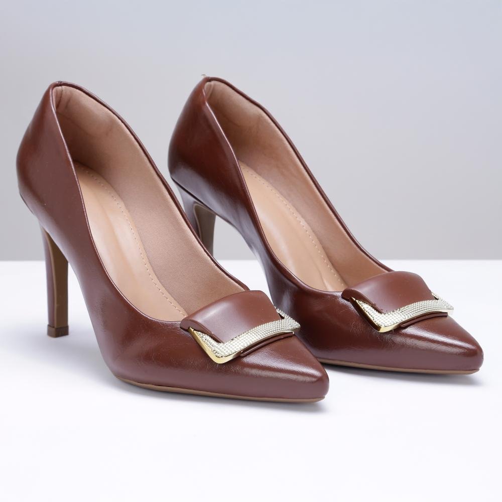 Sapato Feminino Scarpin Elegante Confortável Marrom 4