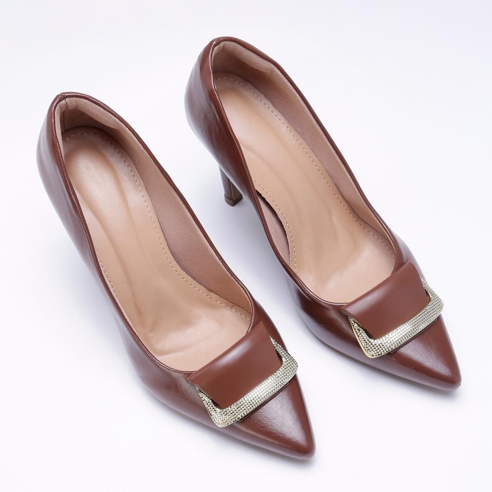 Sapato Feminino Scarpin Elegante Confortável Marrom 5