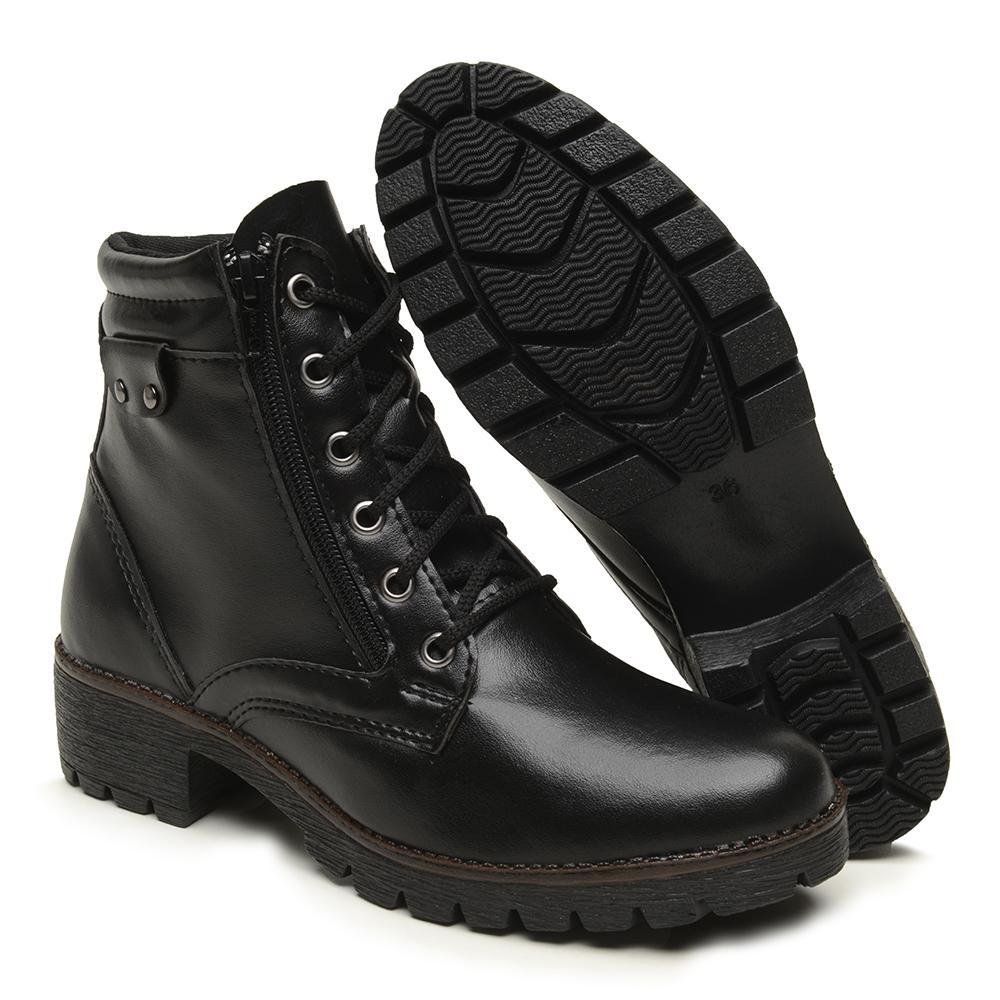 Bota Feminina Coturno BR2 Zíper Lateral Salto Baixo Preto 6