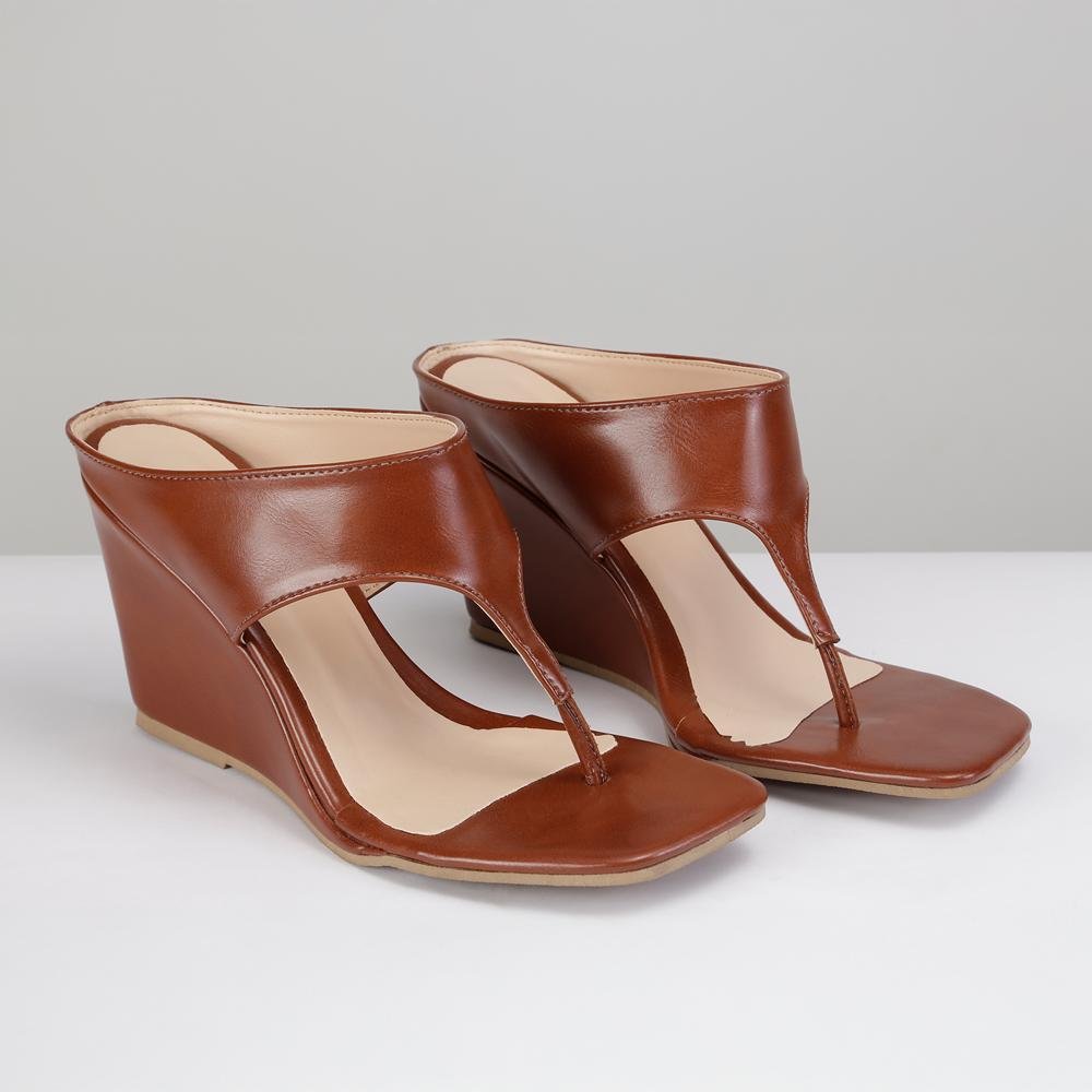 Sandália Feminina Anabela Minimal Square Bico Quadrado Marrom 2