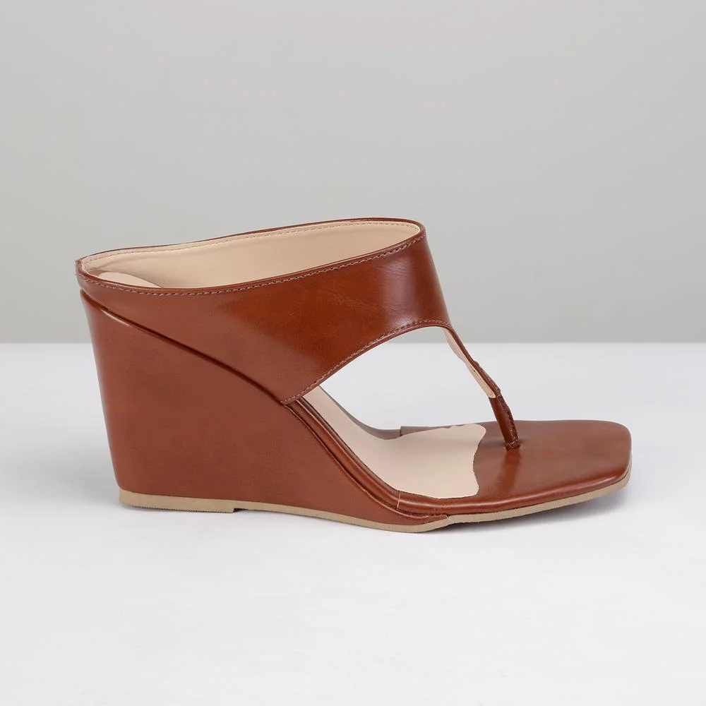 Sandália Feminina Anabela Minimal Square Bico Quadrado Marrom 3