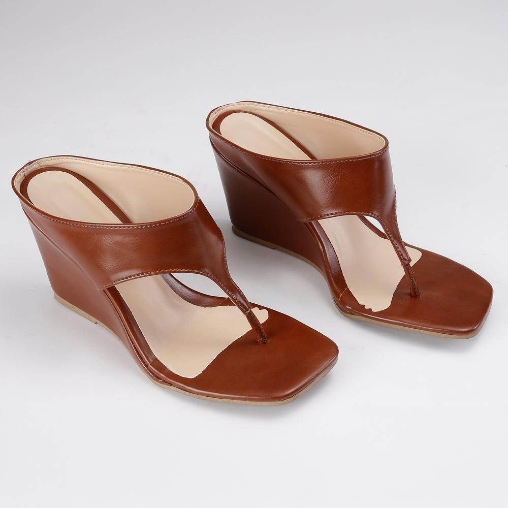 Sandália Feminina Anabela Minimal Square Bico Quadrado Marrom 5