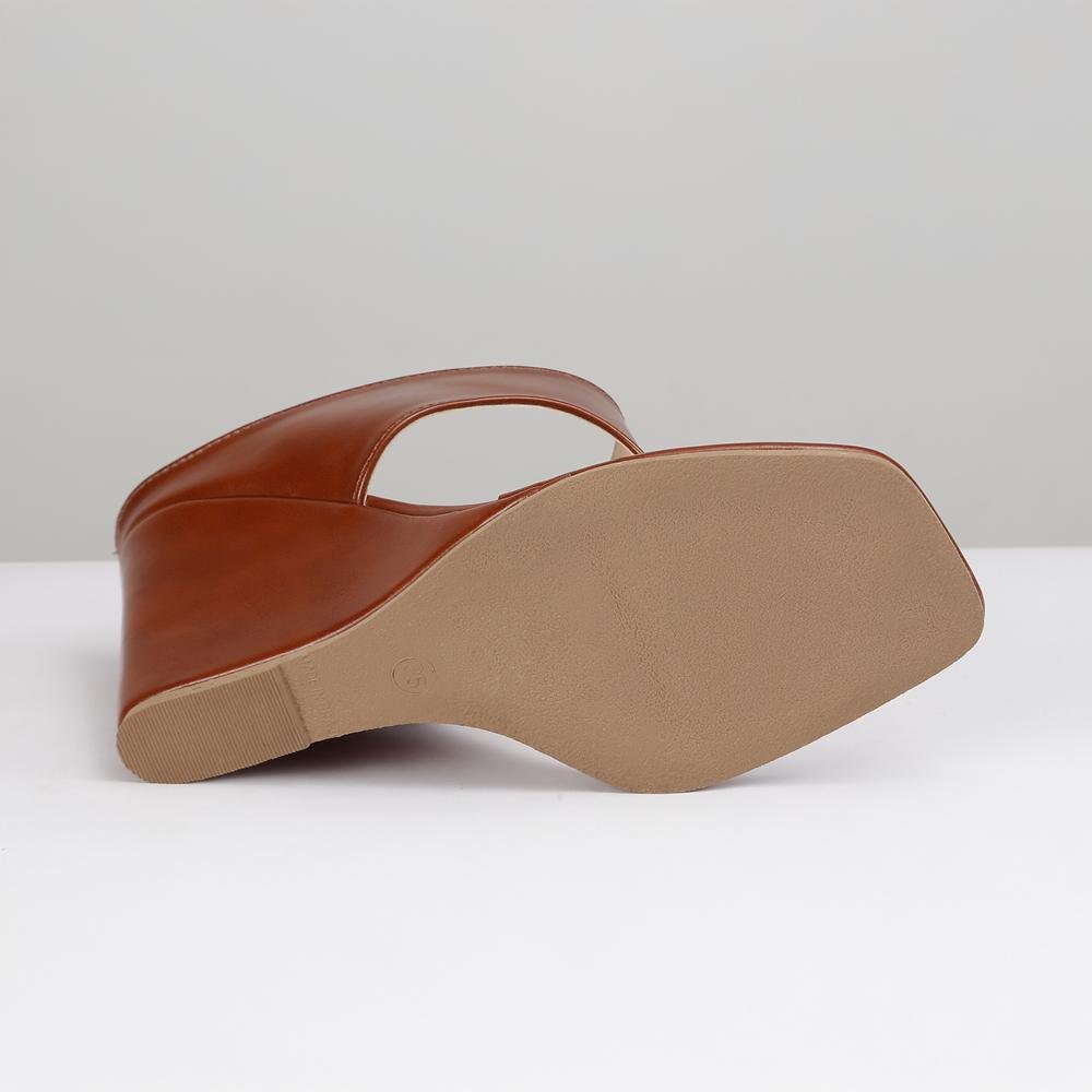 Sandália Feminina Anabela Minimal Square Bico Quadrado Marrom 6