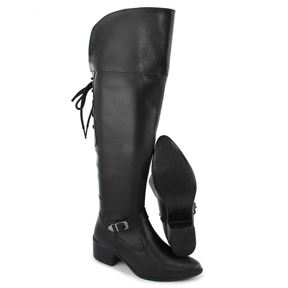 Bota Feminina Over The Knee Lady Ajustável Salto Baixo Cinza/Preto 4
