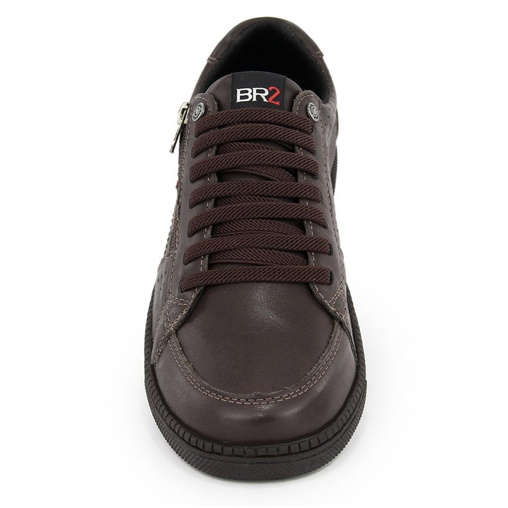 Sapatênis Masculino Couro Zíper Lateral Café 2