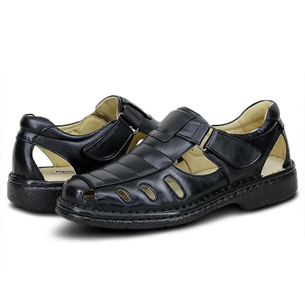 Sandália Couro Masculina Conforto Preto 2