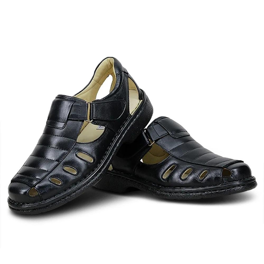 Sandália Couro Masculina Conforto Preto 3