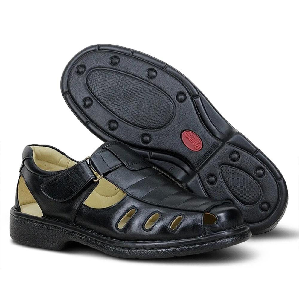 Sandália Couro Masculina Conforto Preto 4