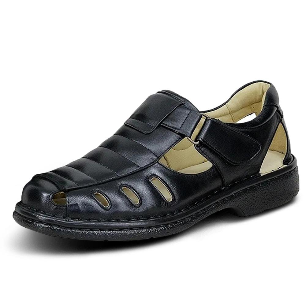 Sandália Couro Masculina Conforto Preto 5