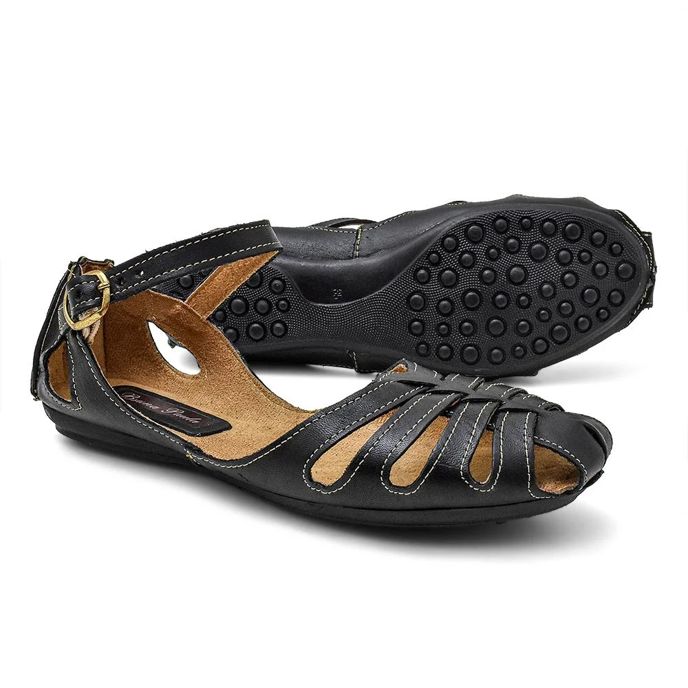 Sandália Feminina Couro Confortável Preto 3