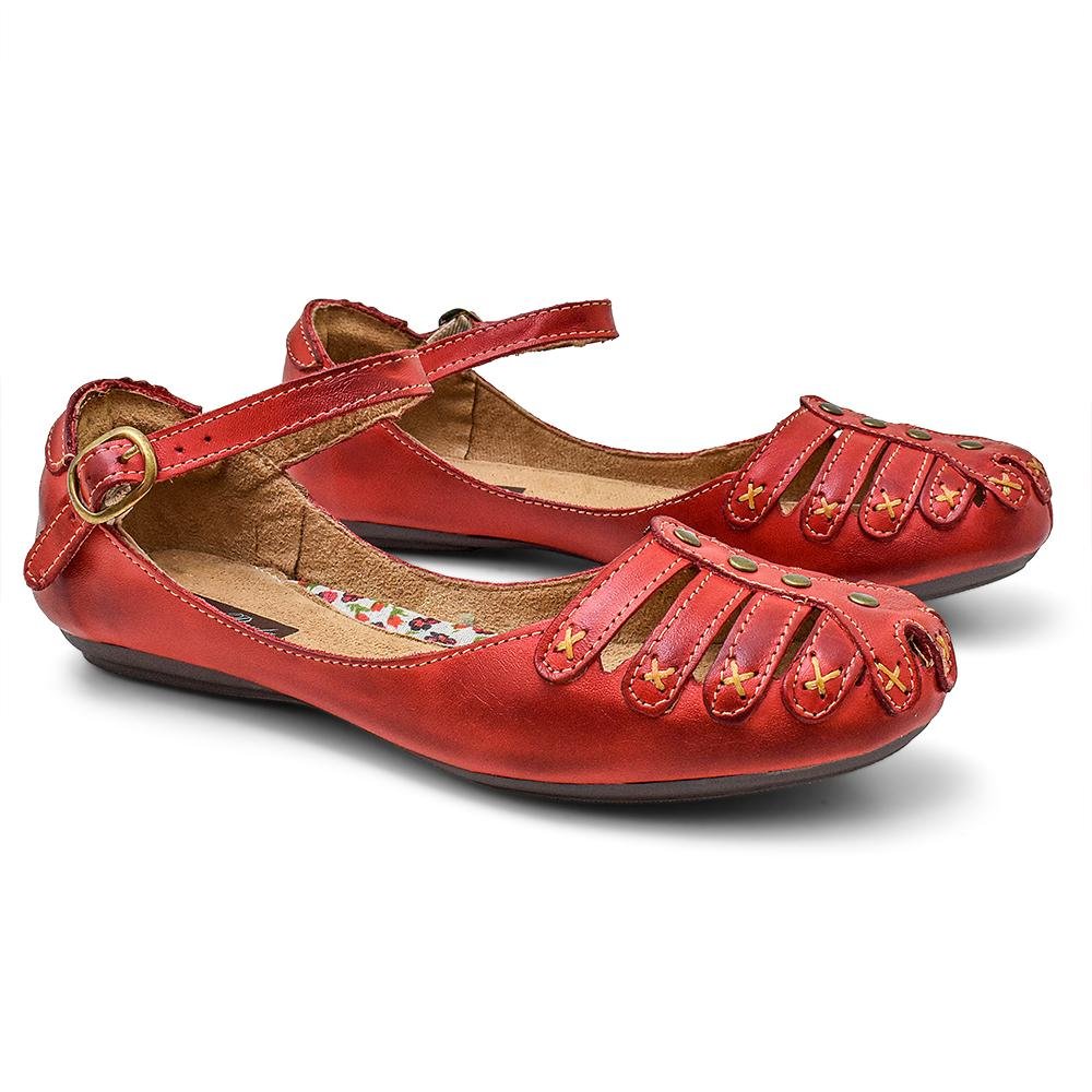 Sapatilha Casual Feminina Couro Vermelho 2