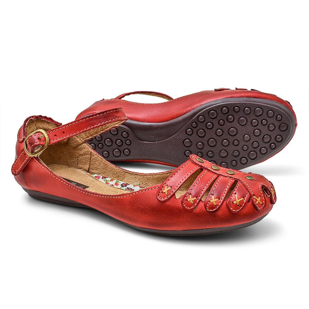 Sapatilha Casual Feminina Couro Vermelho 3