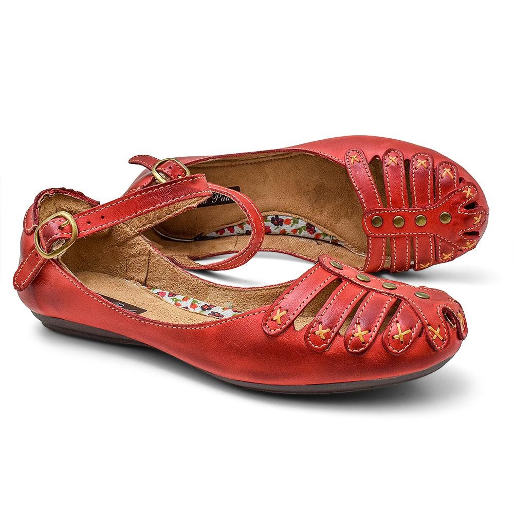 Sapatilha Casual Feminina Couro Vermelho 4