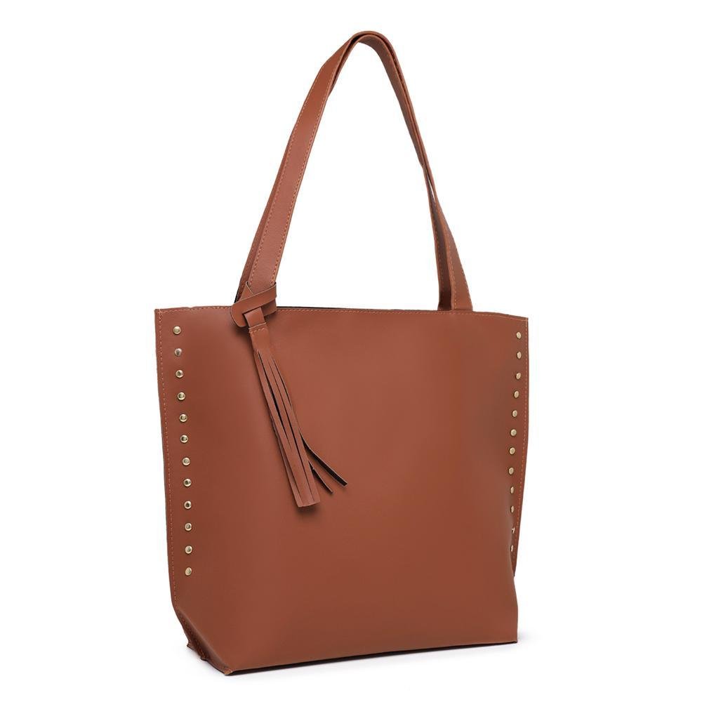 Bolsa Feminina Grande Sintético Zíper Versátil Marrom 2