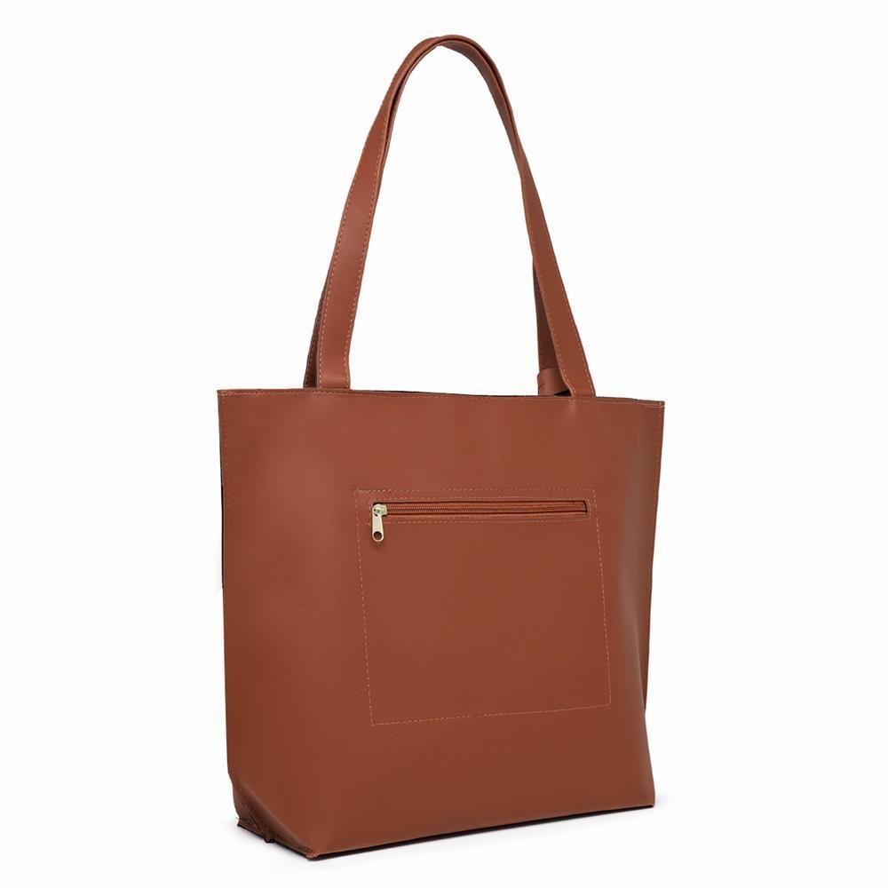 Bolsa Feminina Grande Sintético Zíper Versátil Marrom 3