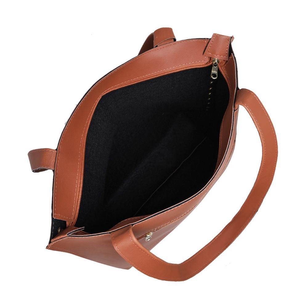 Bolsa Feminina Grande Sintético Zíper Versátil Marrom 4