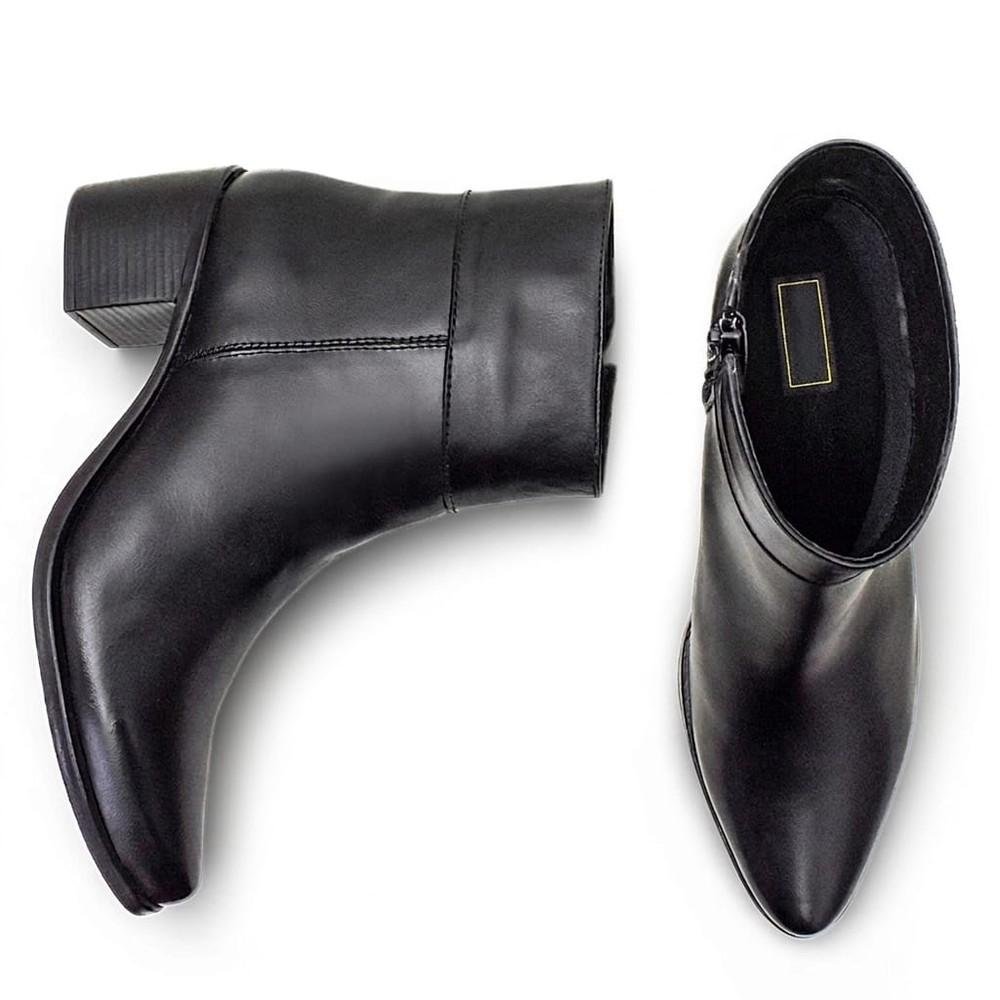 Bota Feminina Couro Cano Curto Salto Grosso Casual Preto 2